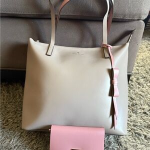 Kate Spade Gray Tote Bag with Pink Accents